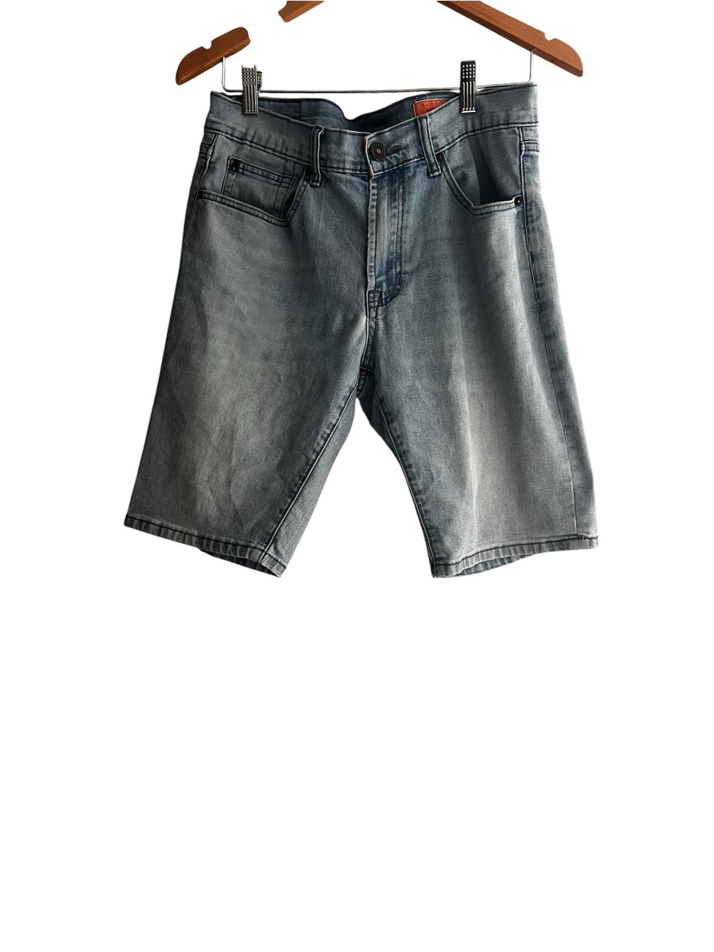 Men's Mid-Rise Washed Light Blue Denim Shorts